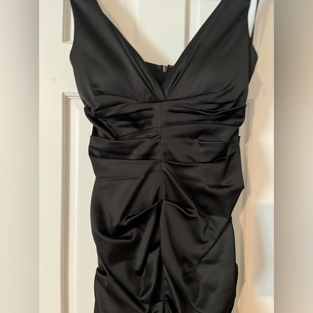 Xscape Black Ruched V-Neck Mini Dress - Picture 2 of 6